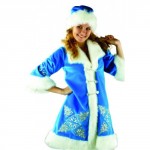 Костюм Снегурочка взрослый с вышивкой, короткий