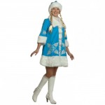 Костюм Снегурочка взрослый с вышивкой, короткий