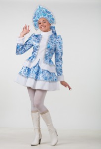 Костюм Снегурочка Гжель взрослый, купить костюм Снегурочки Гжель взрослый- магазин Серый Волк ру